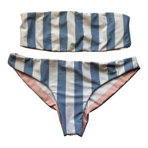 Reversible Bikini, Striped Blue and White or Pink and White Bikini Set, Size M